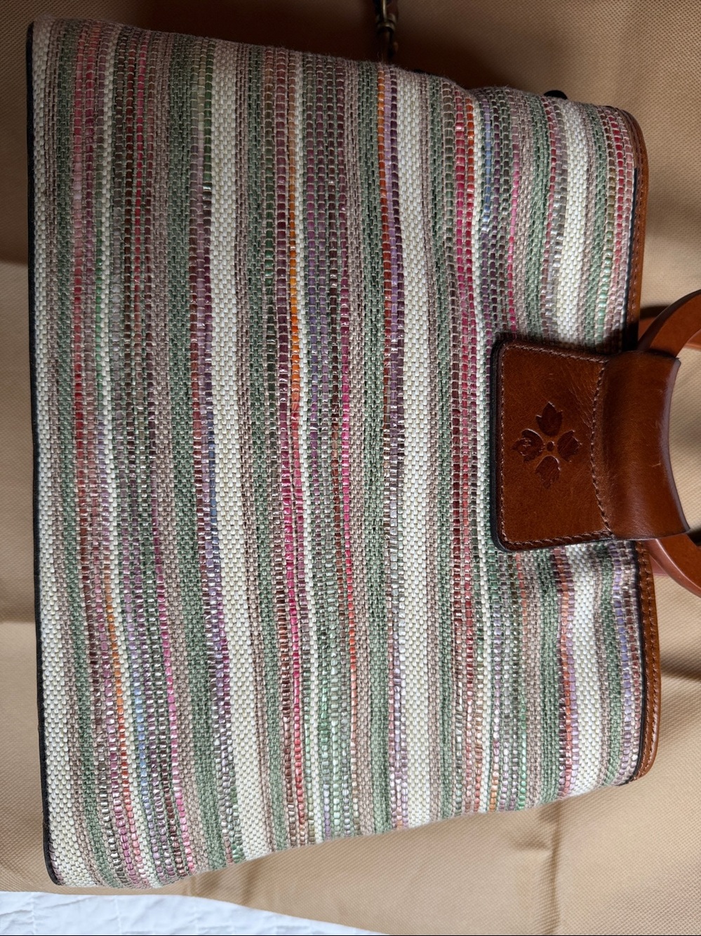 Patricia Nash Multicolor Striped Canvas Tote with Brown Leather Ring Handles - Picture 6 of 7